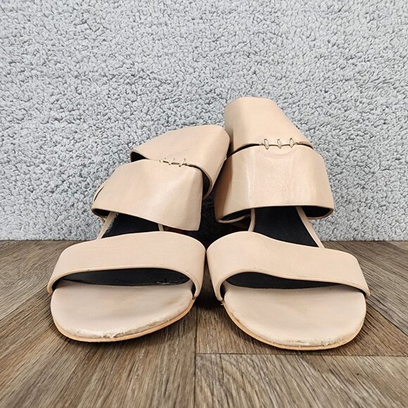 Rebecca Minkoff Women's Size 8.5 Beige Leather Strappy Block Heel Sandals - Picture 4 of 11